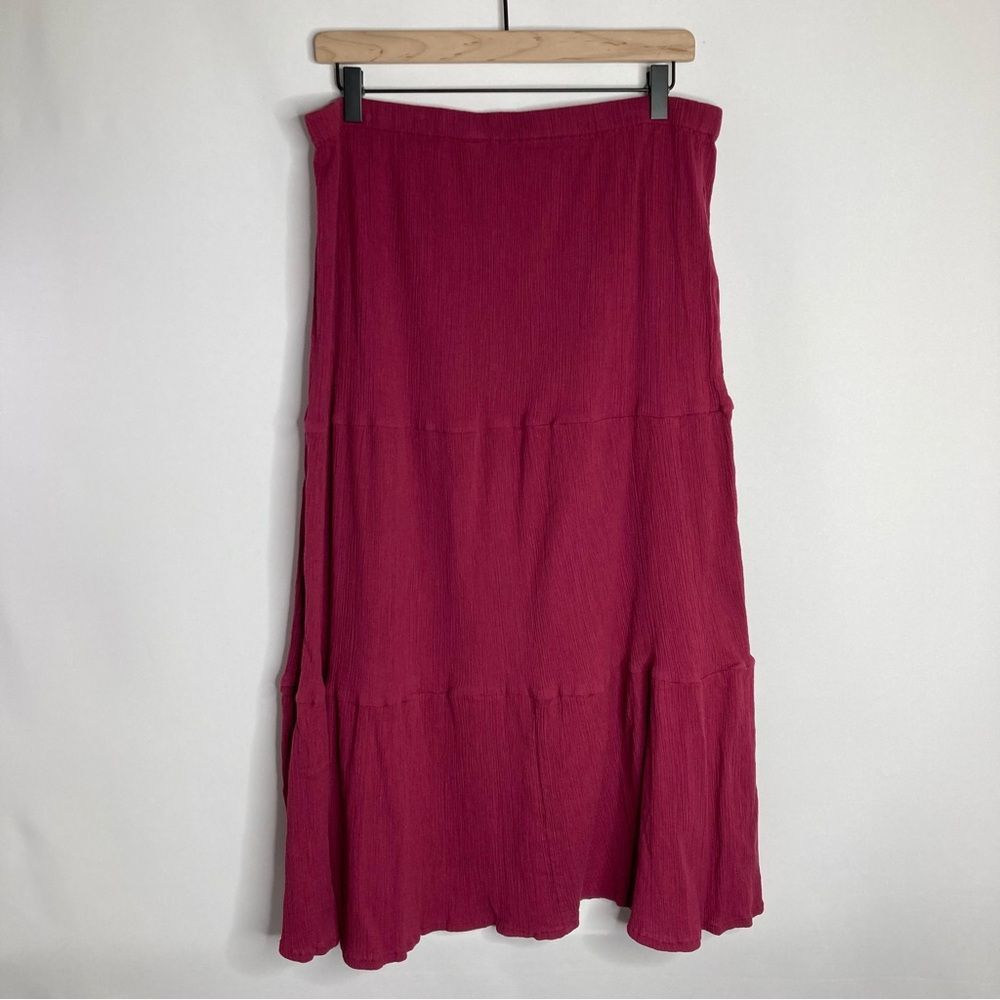 Vintage CW Classics Red Crepe Midi Skirt Size 1X Tiered Y2K Whimsigoth - Picture 4 of 7